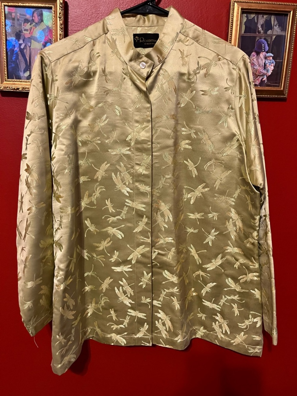 Gold Dragonfly Jacquard Mandarin Collar Men’s Shirt